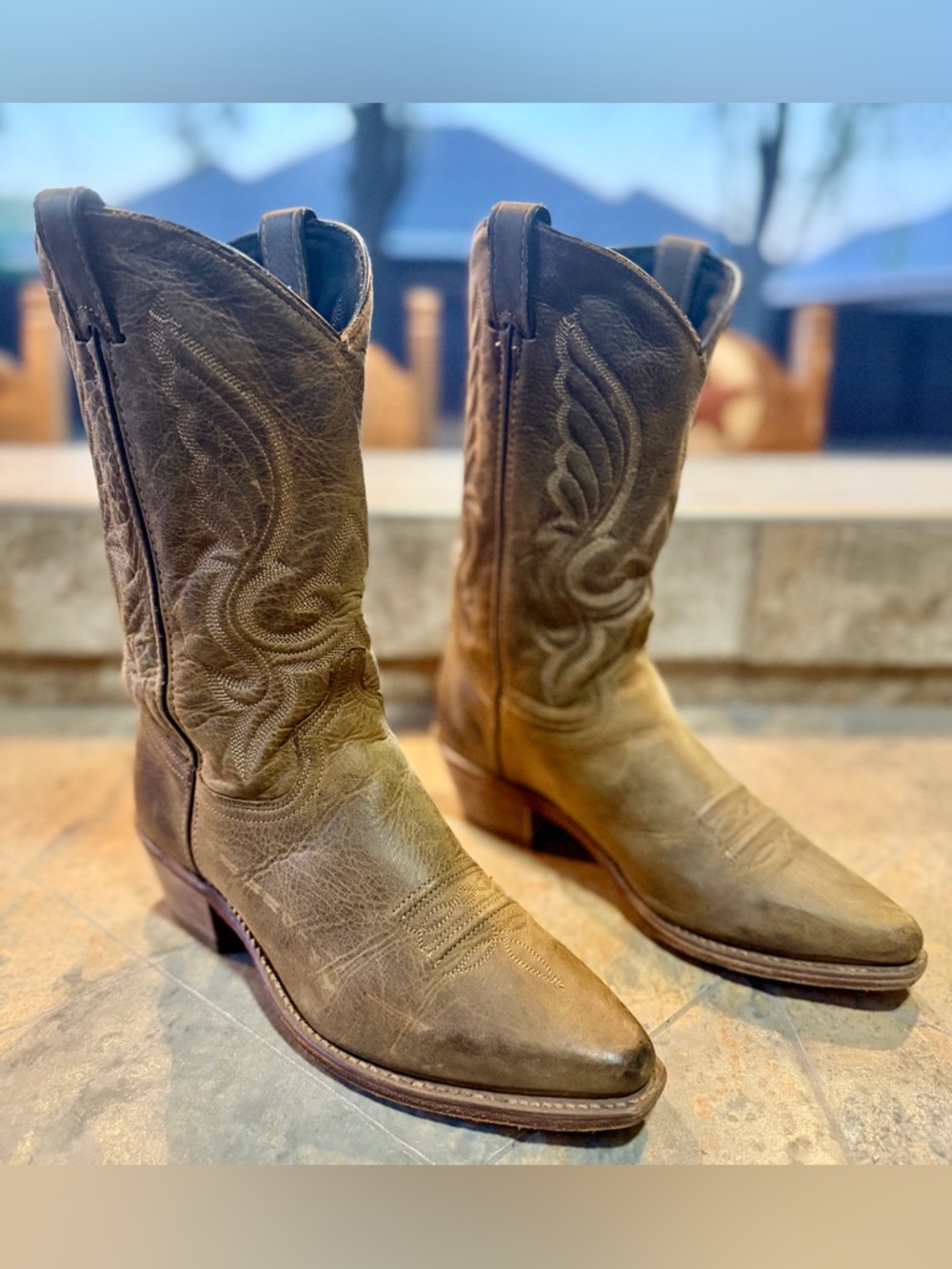 Women’s Cowboy Western Boots Brown Leather Snip Toe Leather Riding Boots Sz 10M